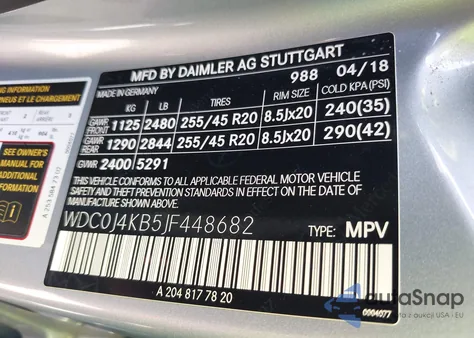 2018 Mercedes-Benz Glc 300 Coupe 4Matic из США, поврежденный, VIN WDC0J4KB5JF448682